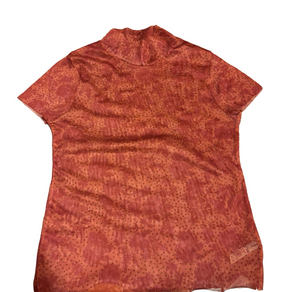 FREE PEOPLE MESH FLORAL RED/ORANGE BABY TEE! (New with tag!) - Picture 4 of 5